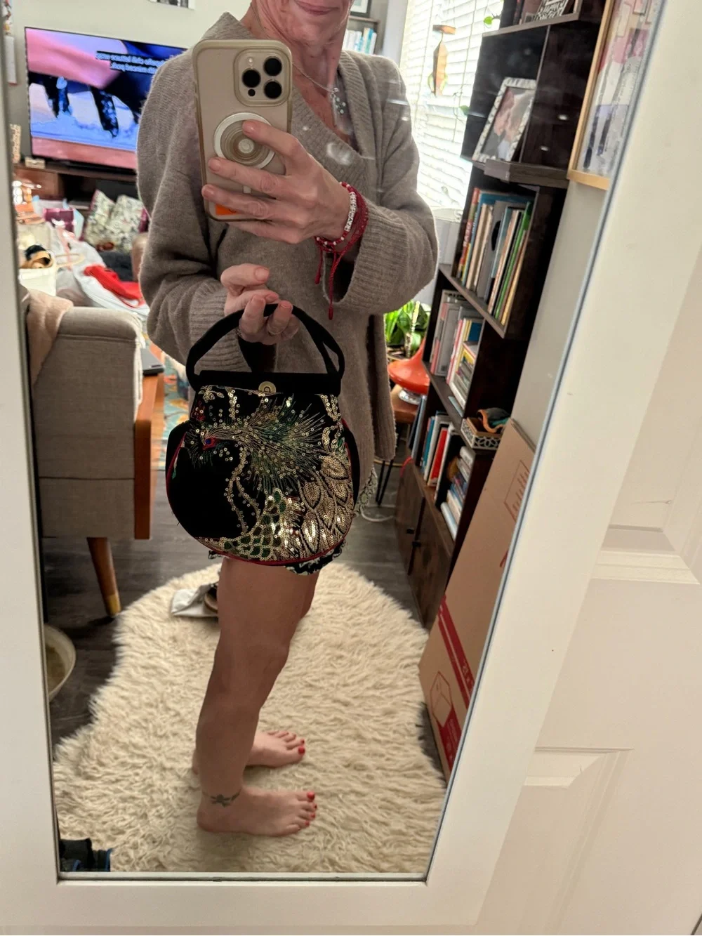 Black Embellished Peacock Sequin Crossbody Bag